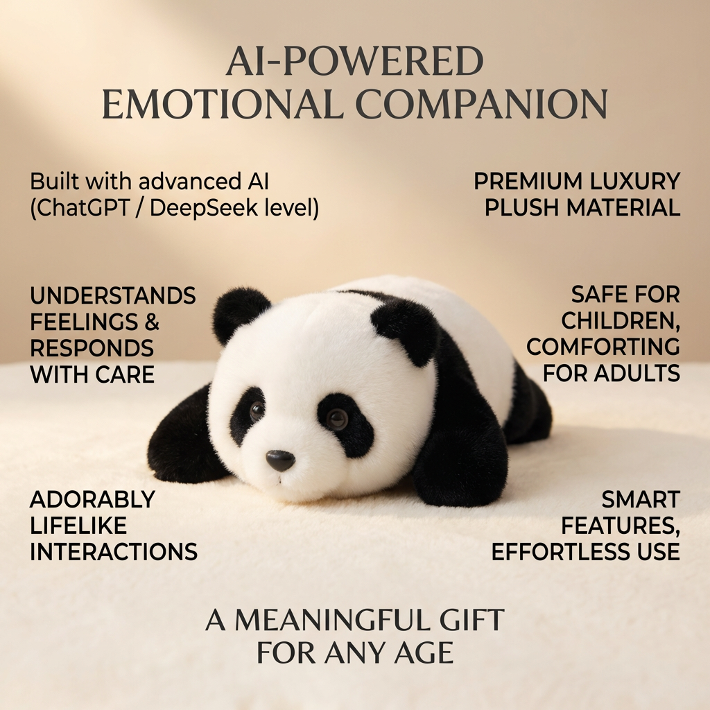 AI Companion Plush Toy Panda Bear – Smart Interactive Panda, Emotional Support Plush, Cute Virtual Pet for Work & Home