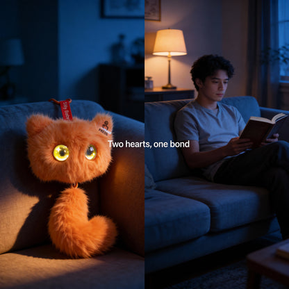 AI Companion Plush Toy Whisper the Curious Cat – Smart Interactive AI Cat, Emotional Support Plush, Cute Virtual Pet for Work & Home