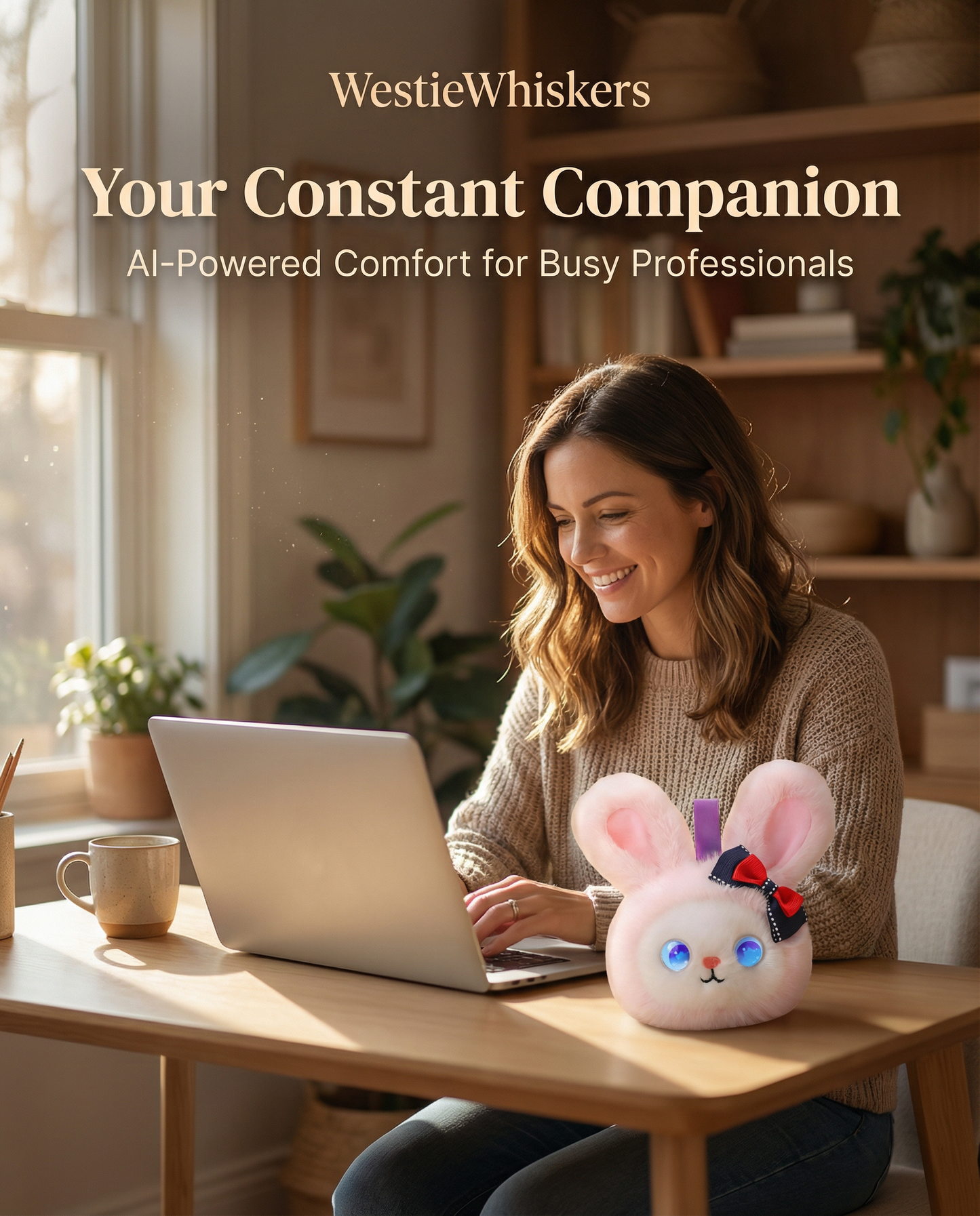 AI Companion Plush Toy Bunny – Smart Interactive Desk Buddy, Emotional Support Plush, Cute Virtual Pet for Work & Home